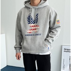 Bareuldaennow男款刷毛鷹圖案寬鬆連帽T