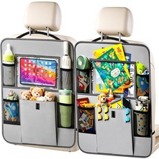 태블릿 홀더가 있는 에트르 준 자동차 뒷좌석 정리함 6개의 수납 포켓 접이식 테이블 트레이 시트 등받이 보호대 킥 매트 여행 액세서리 2팩 블랙, Grey