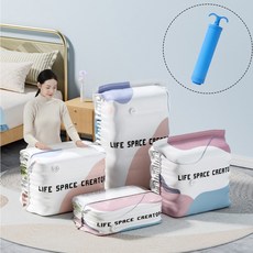 특대형 스탠딩 고밀도 진공 압축팩 패딩 겨울옷 코트 이불 압축팩 기숙사 이사용 수납 압축봉투+핸드 펌프, 1개, 4개입