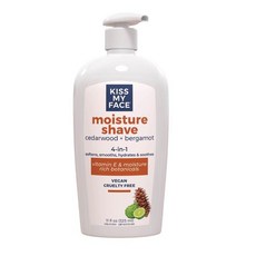 Kiss My Face 시더우드 베르가못 모이스처 쉐이브 4 in 1 면도 크림 크루얼티프리 비건 올리브 오일과 알로에 잎 추출물 추가 비타민 E 리치 277214