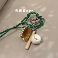 創意棒球造型登山繩編織掛件鑰匙扣, 1個, 棕色棒球綠色登山手繩可調節