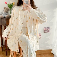 플라워 코튼 히든 수유 산후조리 봄가을 임산부 잠옷 여성 홈웨어 세트 3종