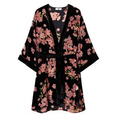 트윈셋 플로럴 프린트 벨벳 가운
