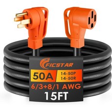 그립 핸들이 있는 15FT 50암페어 RV/발전기 연장 코드 실외 125/250V 12500W 4프롱 헤비 듀티 6/38/1 게이지 STW NEMA 14-50P ~ 14-50R