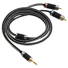 川木W148 3.5mm轉RCA發燒級音源線-16股單晶銅鍍銀-雙蓮花AV線材, 3.5 to 2RCA, 1個