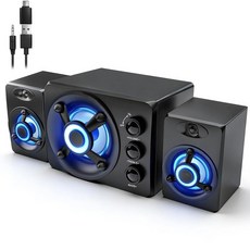 서브우퍼가 장착된 D-208 컴퓨터 스피커 RGB 조명이 장착된 2 1개의 하이파이 PC 스피커 시스템 향상된 베이스 플러그 앤 플레이 USB/USB-C 전원 공급 데스크, Black, 블랙