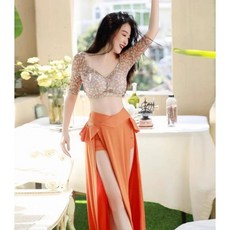 仙女的舞衣 碎花浪漫肚皮舞衣舞蹈練功服舞蹈下裝雙開叉鏤空裙時尚個性輕奢舞服肚皮舞上衣表演服裝跳舞上衣舞衣舞裙練舞衣