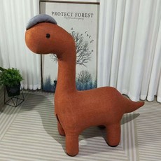 可愛針織長頸恐龍造型換鞋凳，客廳臥室卡通擺件，兒童安全座椅，喬遷送禮推薦, 1個, 橙紅色