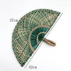 草編扇 手工海草扇 牆面掛扇 彩色裝飾扇 夏天手搖扇, 素綠色半邊海草扇42*27cm