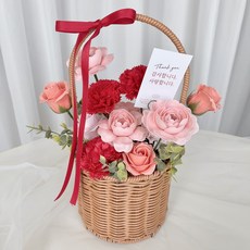 해피블로썸 카네이션 비누꽃 꽃 바구니 어버이날 스승의날, 1개, 코랄레드