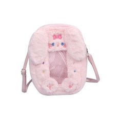 여성용 귀여운 플러시 크로스바디 백 다기능 투명 창문 지갑 핑크 토끼. 원사이즈