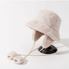 여성 퍼 귀덮개 탈부착 퍼 버킷햇 스트링 방한 겨울용, 모카