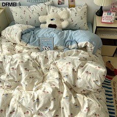 DFMEI 純棉新款牀上用品全棉牀單被套被罩牀笠學生宿舍, 1.2m牀單款三件套：適合150*200被芯