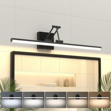 블랙 욕실 베니티 조명기구 LED 조명 바가 있는 모던 5CCT & 디밍블 월 스콘스 램프 16인치 회전식 침실용 소형 거울 - ETL, 24IN