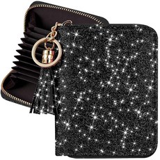 [ 1262980 ] HOTCOOL 여성용 신용카드 홀더 카드 가죽 케이스 작은 지갑 열쇠고리 지퍼 RFID 차단 귀여운 여행용 오거나이저 선물 블랙