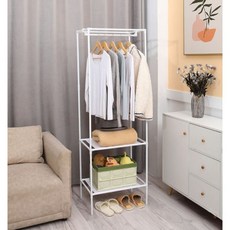 올인원 행거 고정식 튼튼한 2단 스탠드 옷걸이 조립식 옷장, 더블(블랙), 더블 블랙