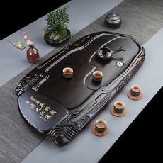 黑檀木茶盤 實木精雕雙龍戲珠 大號加厚排水茶臺 實用茶具, 大磐石黑檀紋88x45x5cm, 1個