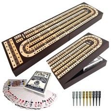 FINENI 접이식 크리비지 보드 게임 세트 자석 잠금 장치가 있는 프리미엄 나무 접이식 보드 금속 못 여행용 휴대용 플레잉 카드 - 연속 3 트랙 보드 (Dark2), Dark2