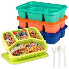 BIEOFFEI 성인 아동용 도시락 상자 용기 4팩 뚜껑이 있는 4칸 밀프렙 용기 직장 여행 피크닉을 위한 재사용 가능한 스낵 박스 전자레인지 및 식기세척기 사용 가능, 4팩 - 오렌지/그린/다크 그린/블루