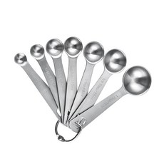 不鏽鋼量杯量勺14件套裝 帶刻度 烘焙量匙 廚房烘焙工具 精準測量 304不鏽鋼, 1個, 量勺7件套（袋裝）