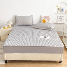 Tiger Pavilion 썸머 라텍스 아이스 실크 쿨 매트 + 베개 커버 세트, 그레이, 쿨매트+베개커버2장