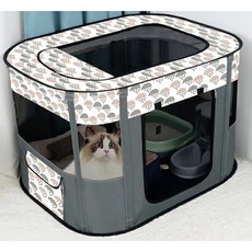 寵物帳篷圍欄附收納袋，貓咪產房狗帳篷，四面透氣大空間貓咪圍欄, 1個, 方型【特大灰色 110*85*60】, 灰色