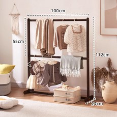 조립식 미니 행거 스탠드형 서랍장 위 옷걸이 실내 수납용 인테리어, 1개, Q_호두나무색 걸이 100x112