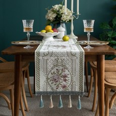 WARM 크리스마스 테이블 러너 천 테이블 러너, 90x140cm, 크리스마스 루돌프+볼 프린지, 1개