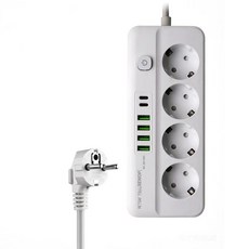 멀티탭 USB C타입 겸용 콘센트 충전기 2PD+4USB 2500W, 1개, WHITE 4구, 2m