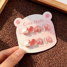 兒童美甲 穿戴甲 可愛卡通立體設計指甲貼 玩具美甲 新年禮物, 1個, 1#一隻蝴蝶結兔-一件套