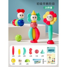 磁力棒百變兒童益智玩具 寶寶磁力片拼裝 思維訓練 男孩女孩積木, 1個, 初級早教28件套送收納盒