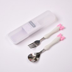 304不鏽鋼兒童叉勺套裝兒童勺子叉子兩件套便攜兒童勺廠家批發, 1個, 1個, 白色