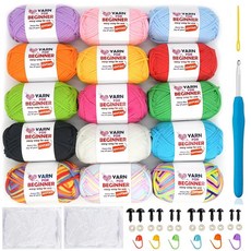 초보자 크로셰 실 24팩 면 크로셰 실 크로셰 뜨개질 초보자용(24x50g)-멀티컬러 믹스, 15 PACK, 브라이트 믹스