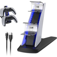 블루 LED 조명이 장착된 레피엠다 PS5 충전소 컨트롤러용 고속 충전 도크 케이블이 듀얼 포트 컴팩트하고 세련된 디자인의 스탠드