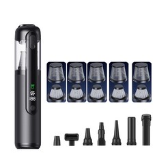 崔德頂級 Q808 綠光車用吸塵器【星耀黑】無線手持吸塵器 吹吸抽充四合一多功能, 【灰色】, Q808+5組原廠【鋼網+濾芯】