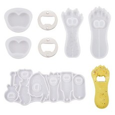 Boutigem 4가지 스타일 맥주 병따개 실리콘 바텐더 키체인 몰드 소다 캔 레진 오프너 몰드 스테인리스 스틸 캡 캐처 에폭시 수지 주조 DIY 제작 키트 냉장고용, White-B