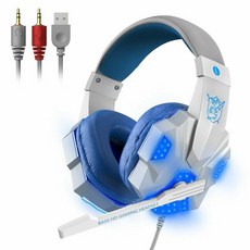 THE PERFECT PART 3.5mm Gaming Headset Mic LED Headphones Stereo Bass Surround for PC PS4 Xbox One, White & Blue