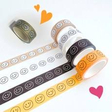 라온스티커 4종 스마일 마스킹 테이프 다꾸 5M 마테 메모 스티커, 화이트(T-0683)