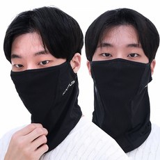 Zet7 1+1 스포츠 쿨 골프마스크 얼굴 햇빛가리개 마스크, 블랙+블랙, 1세트