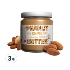 바이퀸 100% 땅콩버터 피넛버터 크런치 무첨가, 3개, 220g