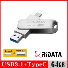 RiDATA 雙介面隨身碟 USB3.1 Gen1 Type-C 金屬旋轉 輕巧便攜 雙用隨身碟, 1個, 64GB
