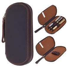 PLIGREAT 가죽 펜 케이스 지퍼가 달린 빈티지 필통 파우치 브라운 핸드메이드 펜 케이스 가방 정리함 남성 여성 예술가 학생 홈 오피스 커피, PLIGREAT 가죽 펜 케이스, 지퍼가 달린 빈티지