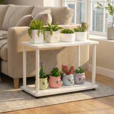 모스터 거실 화분 정리대 선반대, 화이트화이트, 2단