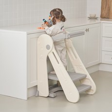 베네베네 유아 아기 2단 3단 리틀 셰프 키친 헬퍼 계단 러닝 타워 안전 가드 디딤대, 그레이, 1개
