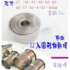 大牌 白鐵餅乾壓模組 (12入花邊 12入圓形餅乾機 司康模 水餃皮切模 餅乾切模 餅乾壓模), 1個, 12入 白鐵 圓形