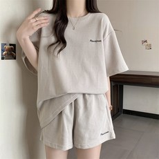 Komorebi 여름 여성 와이드 반팔 반바지 캐주얼 트레이닝 투피스