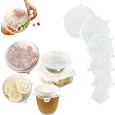 ZXiaJumCR 6사이즈 실리콘 스트레치 뚜껑 및 씰 재사용 가능한 탄성 내열 그릇 커버 식품 보관 컵 병 둥근 용기 직사각형 용기용 6피스 세트