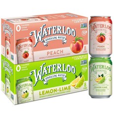 Waterloo Sparkling Water 2가지 맛 팩 제로 칼로리/설탕/인공 감미료/나트륨 레몬 라임/복숭아 592ml192온스 16개 [호환]