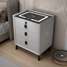 三抽智能床頭櫃 無線充電音響 臥室小型床邊櫃, 淺灰產品:板木三抽45寬標配 無線充三色燈USB