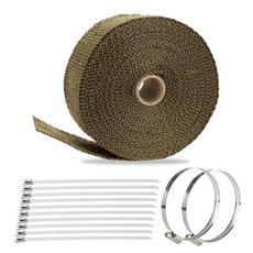 2인치 x 50인치 오토바이용 티타늄 배기 열 랩 스테인리스 스틸 잠금 타이와 덕트 클램프가 있는 유리 섬유 헤더 랩 테이프(블랙), 2인치 x 50인치 오토바이용 티타늄 배기 열 랩 스테, 1개